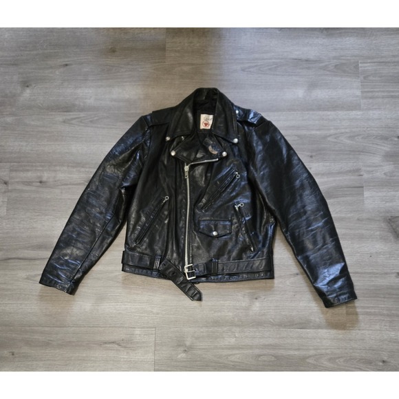 Vintage 60s 70s Sears The Leather Shop Biker Jacket Black 40 Reg Patina Rare